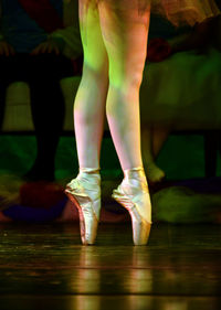 Close-up of ballerina toe dancing