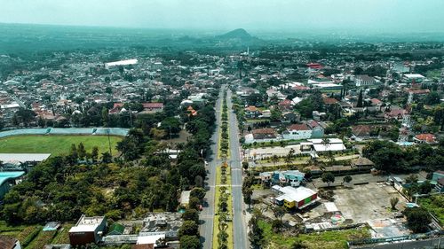 High angle view of townscape against sky