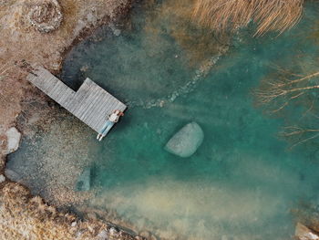 High angle view of floating on sea