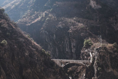 Aerial view of bridge over mountain