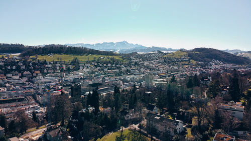 High angle view of cityscape against sky