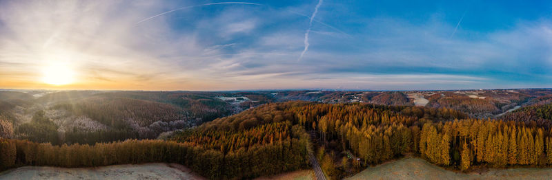 Panoramic view of bergisches land, germany. drone photography.