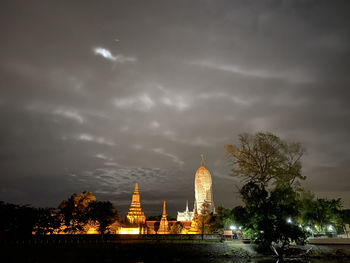 Illuminated building against sky