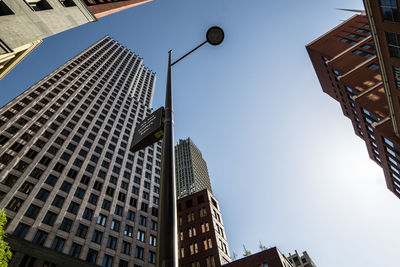 Low angle view of skyscrapers against clear sky