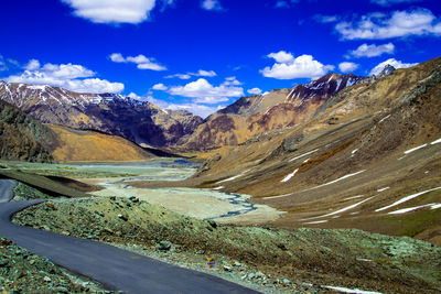 Scenic view of snowcapped mountains against sky