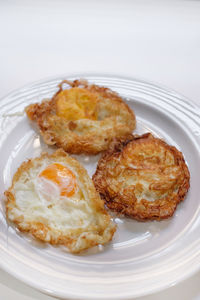 High angle view of breakfast served on table