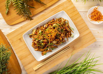 High angle view of food on table