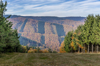 Scenic view of landscape against sky during autumn