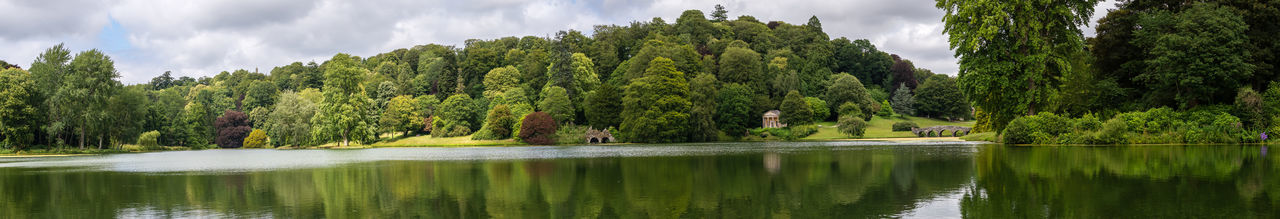 Panoramic view of lake in forest against sky