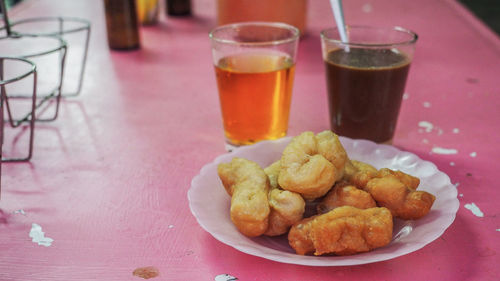 Close-up of drink served on table