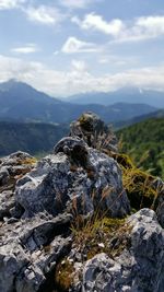 Close-up of rock against sky