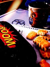 High angle view of coffee on table