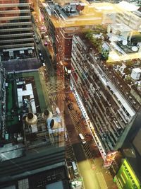 High angle view of illuminated city at night