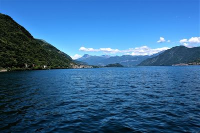 Scenic view of sea against blue sky