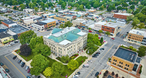 High angle view of buildings in city