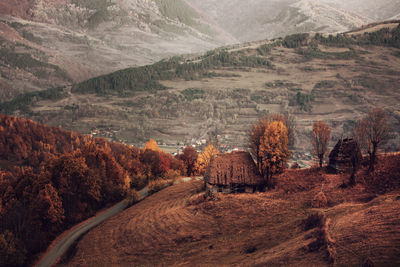 Scenic view of mountains during autumn