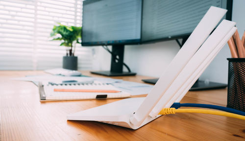 Close-up of laptop on table