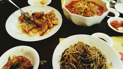 Close-up of served food in plate