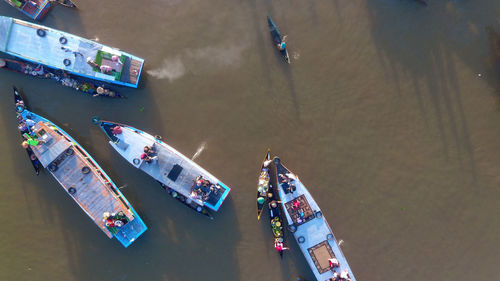 Aerial view of lok baintan floating market in banjarmasin, south kalimantan