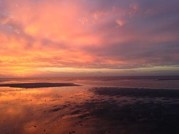 Scenic view of beach against sky during sunset