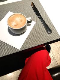 High angle view of coffee on table