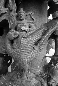 Close-up of angel statue against building