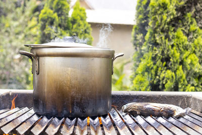 Close-up of meat on barbecue grill