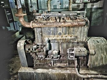 Close-up of machine part in abandoned factory