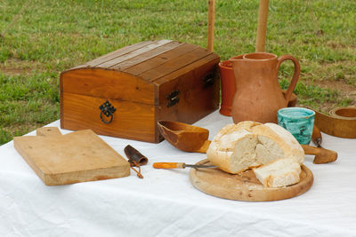 High angle view of bread on table