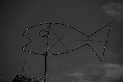 Low angle view of barbed wire against sky