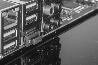 Close-up of electrical equipment on table