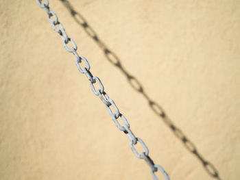 Close-up of chain on metal fence