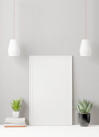 Potted plant on table against wall at home