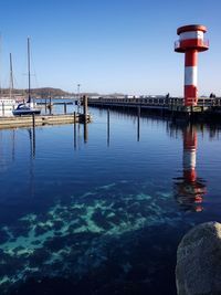 Scenic view of sea against clear blue sky