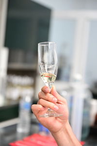Close-up of hand holding glass of wineglass