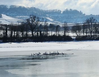 Scenic view of snow covered landscape against sky