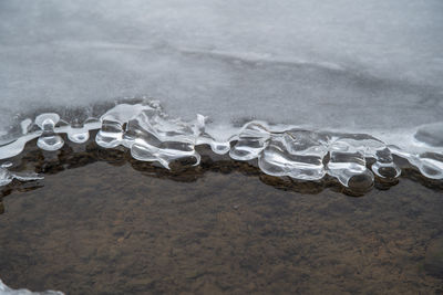 High angle view of bubbles on wet land