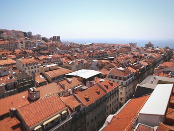 High angle view of cityscape against clear sky