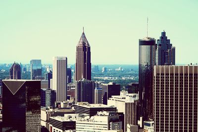 View of skyscrapers against clear sky