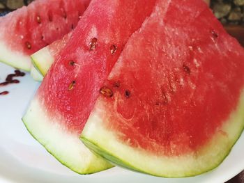 High angle view of fruit slices in plate