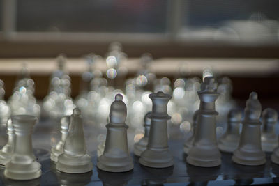 Close-up of chess pieces on board