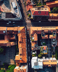 High angle view of buildings in city