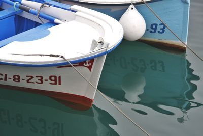 Close-up of boat moored at harbor