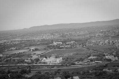 High angle view of townscape against clear sky