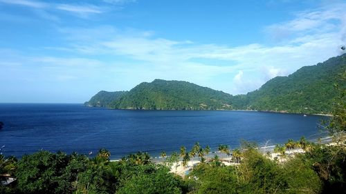 Scenic view of calm sea against cloudy sky