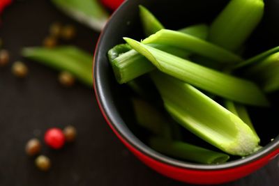 High angle view of vegetables in bowl on table