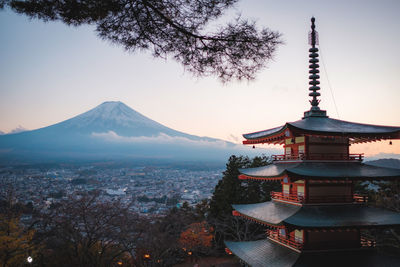 Temple against mt fuji