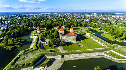 High angle view of castle against sky