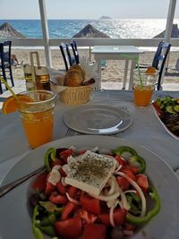 High angle view of breakfast served on table