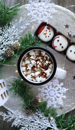 High angle view of christmas decoration on table